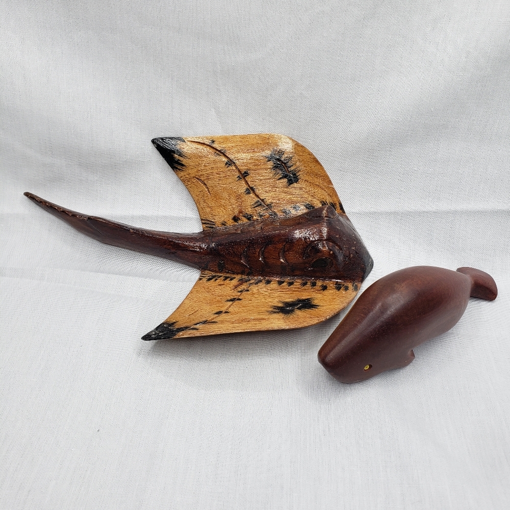 Handcrafted Wooden Manta Ray Sculpture